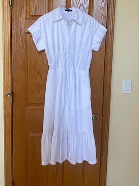 White Button-Front Shirt Dress